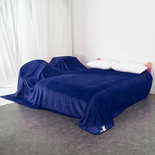 MORANJIAFANG Plush 340GSM Flannel Bed Blanket Cozy Microfiber Soft Thermal Fleece Blanket (Dark Blue, Oversized King 144"x144") MORANJIAFANG