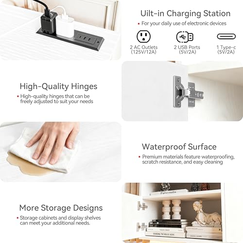 FJTJBSI 70" Fireplace TV Stand with 36" Electric Fireplace Entertainment Center with Charging Station and LED Light Console Table for Television up to 80 inch with Storage for Living Room FJTJBSI