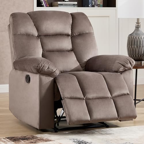 CANMOV Manual Recliner Single Sofa, Wall-Hugger Reclining Couch, Upholstered Sofa Chair with Armrests, Fabric Reclining Couch with Soft Cushion for Living Room (Brown, 36" W)