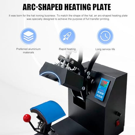 VHLVHL Hat Press Machine - Heat Press Machine for Caps, Dual Platens with Cap Stretcher, Precise Digital Temperature & Timer Control for Heat Transfer Vinyl and Sublimation VHLVHL