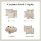 Madison Park Signature King Luxury Jacquard Comforter Set, Removable Duvet Cover with Insert, Oversized Overfilled Bedding, Hand-Guided Embroidered Texture Accents, Geometric Ivory, 9-Piece Madison Park