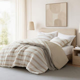 Madison Park Essentials Striped Comforter Set King/Cal King Size, Yarn-Dyed Reversible Comforter with Minimalist Stripes, Crinkled Texture Bedding Set for All-Season Lightweight Warmth, Merritt Taupe Madison Park