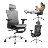 DEVAISE Ergonomic Mesh Office Desk Chair, Retractable Footrest and Adjustable Lumbar Support, Comfy High Back Reclining Computer Gaming Chair, Tilt Function, Heavy Duty, SGS Class 4 Gas Lift, Grey DEVAISE