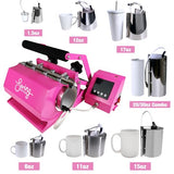 Brother SP-1 Dye-Sublimation Printer Bundle with 7-in-1 Pink Tumbler, Mug & Cup Press, Full Ink Set, 310 Sublimation Transfer Sheets, Sublimation Blanks, Tape and More