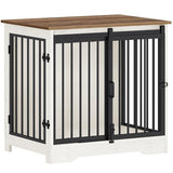 Hzuaneri 27.2" Dog Crate Furniture with Barn Door, Heavy Duty Dog Kennel Indoor with 2 Doors, Wooden Pet Cage End Table for Small Medium Dogs up to 22 lb, Anti-Chew Anti-Escape, White Brown DFC84314B Hzuaneri