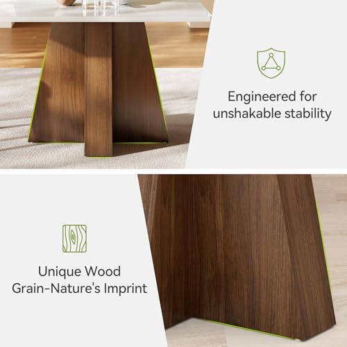 LITTLE TREE 47-Inch Kitchen Dining Table for 4-6,White Rectangular Dining Table with Walnut Wood Base, Modern Wooden Eating Table for Kitchen, Dining Room, Small Space, Home Office LITTLE TREE