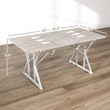 HOMCOM 47"-63" Expandable Dining Table for 4-6 People, Farmhouse Dinner Table with Heavy Duty Metal Trestle Base, Rectangle Kitchen Desk, Distressed Gray HOMCOM