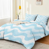 Single 61" x 79" Bedding Duvet Cover Set - Blue Minimalist Modern Wavy Printed 3 Piece Brushed Microfiber Comforter Quilt Cover with Zipper Closure for Men and Women Generic