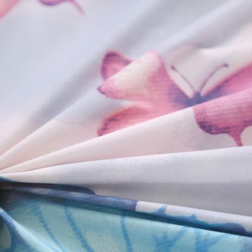 SDIII Colorful Butterfly Full Fitted Sheet with 2 Pillowcases, Not Including Flat Sheet, Soft Microfiber Deep Pocket Butterfly Bed Sheets Full Girls SDIII
