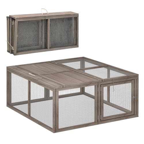 Magshion Foldable Chicken Coop Rabbit Hutch Outdoor, Pet Cage House Wood Small Animal Poultry Cage Run with Openable Roof for Ourdoor Backyard, 45.5 Inch, No Assembly Required (Grey) - WoodArtSupply