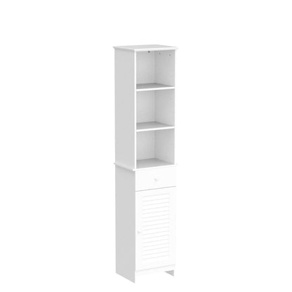 Tangkula Tall Bathroom Cabinet, Slim Storage Cabinet w/ 3 Tier Shelf, Drawer & Enclosed Cabinet, Adjustable Shelves, Narrow Floor Linen Tower for Bathroom Living Room, 13.5 x 12 x 64.5 Inch - WoodArtSupply