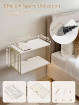 Sivapleso Floating Nightstand with Cable Hole, Modern Minimalism Small Wall Mounted White&Gold Bedside Table Pine Wood Hanging Night Stands Storage 2 Tier Shelf for Bedroom Bathroom Kitchen Sivapleso