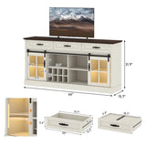St.Mandyu 66" Sideboard Buffet Cabinet with Drawers, Farmhouse Buffet Table with Storage, Modern Coffee Bar Wine Bar Cabinet with Barn Doors for Kitchen, Dining Room, Living Room, White St.Mandyu