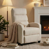 Furnimart Small Manual Recliner Chair for Small Spaces, Overstuffed Chenille Reclining Chair with Chunky Cushion, Comfortable Single Sofa Recliner for Adults, Living Room, Bedroom, Home Theater, Beige