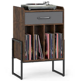 Giantex Record Player Stand, 2-Tier Turntable Stand with Fabric Drawer, Open Vinyl Storage and Display Shelf, Modern Wood Record Stand, Vinyl Record Storage for Living Room, Media Room (Rustic Brown) Giantex