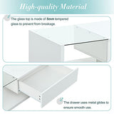 Merax Coffee Table, 2-Tier Rectangular Coffee Table with Tempered Glass, Modern Cocktail Table with High-Gloss UV Surface, Minimalist Design Center Table for Living Room, White Merax