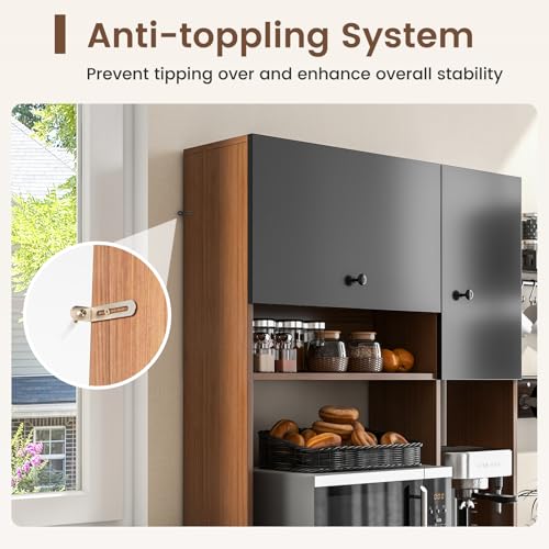 PETSITE Kitchen Buffet Hutch Storage Cabinet, 71'' Freestanding Pantry with 3 Cabinets & Drawers, Adjustable Shelves, Microwave Cupboard for Living Room, Dining Room PETSITE