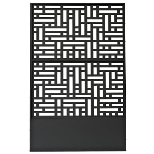 Oakland Living 6 ft. X 4 ft. Black Freestanding Metal Privacy Screen Room Divider with Flower Box Oakland Living
