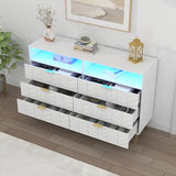 Loomie 6 Drawers Double Dresser with Power Outlet & LED Light,White Long Dresser Chests of Drawers with Storage Cubby,Wood Wide TV Dresser Stand for up to 55" for Bedroom,Hallway,Entryway Loomie