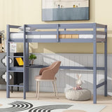 Twin Size High Loft Bed with Built-in Desk,Rubber Wood Loft Beds for Kids with Ladder & Safety Guardrail,Space-Saving Study and Sleep Combination,Wooden Frame for Bedrooms,Easy Assembly,Grey GDFStudio