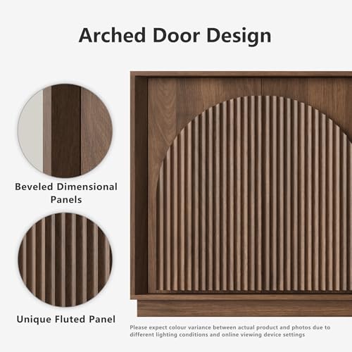 win2win Fluted Sideboard Buffet Cabinet with Storage, 65" Mid Century Modern Accent Cabinet with Double-Layered Arch Doors,Wood Media TV Console Table Credenza for Living Room Hallway Entryway,Walnut win2win