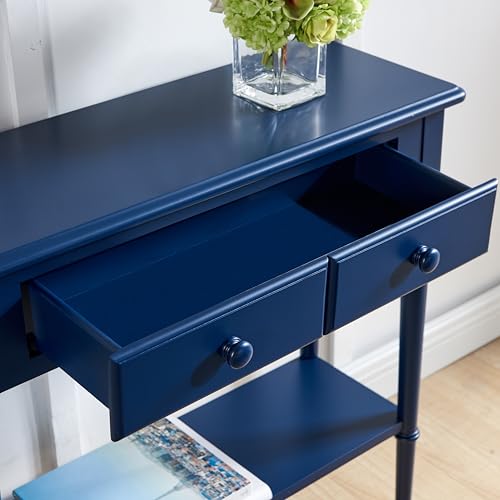 Leick Home Coastal Console Table, Solid Wood, 2 Storage Drawers, Bottom Display Shelf, Narrow Depth, Easy-Assembly, for Living Room/Hallway, Navy Blue, 30.0 in. W x 11.0 in. D x 28.0 in. H, 20027-NV Leick Home