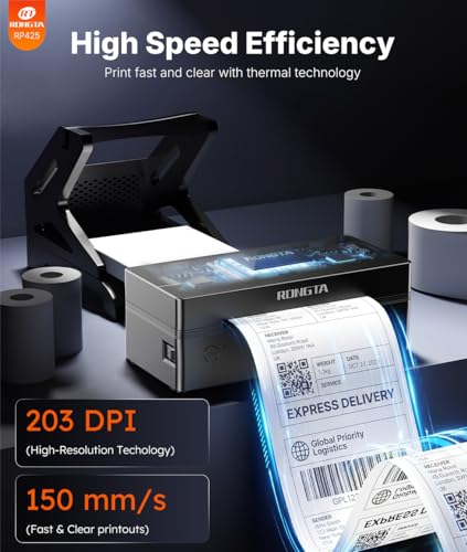 Rongta Bluetooth Shipping Label Printer, Wireless 4x6 Thermal Label Printer for Shipping Packages, Support Android, iPhone, Widely Used for Amazon, Ebay, Shopify, Etsy, UPS, Black Rongta