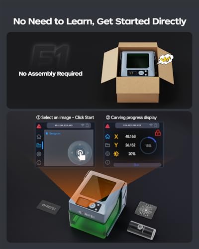 Gorifei F1 5000mW Laser Engraver Machine, Portable & Smart with Display Screen, Wireless/SD Card/Offline Engraving, Deeplaser Self Developed System for Wood, Acrylic, Leather, Laser Class 1 GORIFEI
