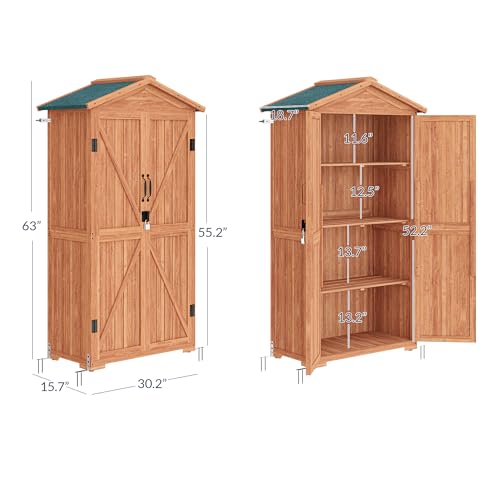 BELLEZE Outdoor Storage Shed with 4 Removeable Shelves, Wooden Garden Shed Lockable Tool Cabinet with Waterproof Roof, Outside Tall Tool Shed for Patio Backyard Lawn Yard - Wood - WoodArtSupply