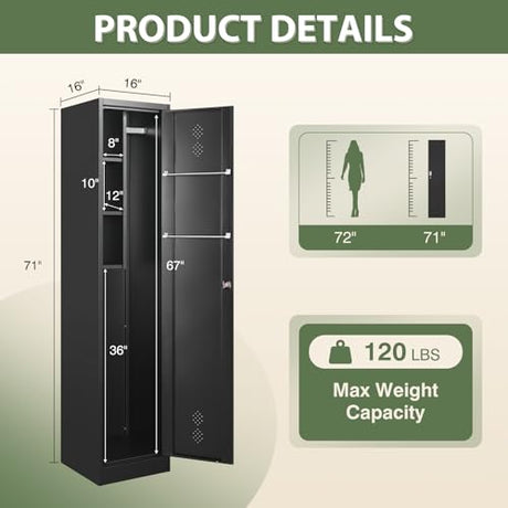 Letaya Broom Closet Storage Cabinet,Metal Cleaning Supply Tool Cabinet,Utility Cabinets for Brooms & Mops Black Garage Organization Cabinet for Laundry Room, Bathroom Letaya
