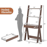 Tangkula Walnut Ladder Desk with 2-Tier Bookshelf and Drawer for Modern Storage Solutions Tangkula