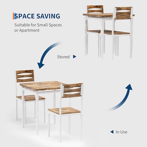 GarveeHome Dining Table Set for 2, Dining Table and Chairs Set of 2, 3 Piece Dining Table Set with Spiral Table Legs for Small Spaces, Kitchen, Apartment, White Brown GarveeHome