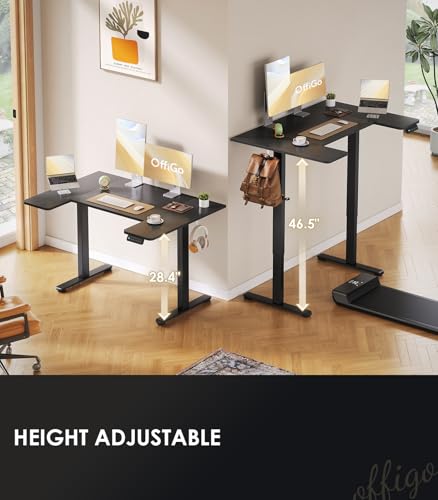 OffiGo U Shaped Electric Standing Desk, 48 Inch Height Adjustable Sit Stand Table, Writing Computer Desk for Home, Office, Workstation, Black OffiGo