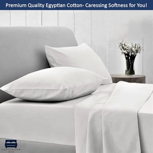 Cottingon 4 Piece Full XL Dorm Bedding Set for College, 100% Long Staple Premium Egyptian Cotton, Soft Bed Sheets, Fits Upto 15" Deep Mattress 54"X80" Extra Long, White Cottingon