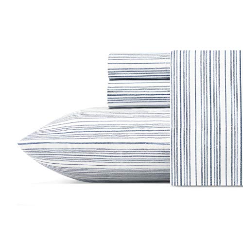Nautica - Twin XL Size Sheet Set, Crisp & Tailored Cooling Sheets with a Smooth Cotton Percale Lightweight Feel - Bed Sheets with Matching Pillowcase & Fitted Sheet (Beaux Stripe Navy) Nautica