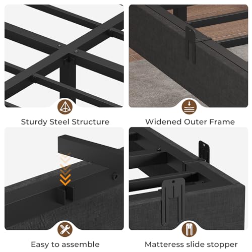 ADORNEVE Floating Queen Bed Frame, LED Bed Frame Linen Upholstered Platform Bed with Underbed Storage Space, Heavy Steel Slats Support, No Box Spring Needed, Noise Free，Dark Grey ADORNEVE