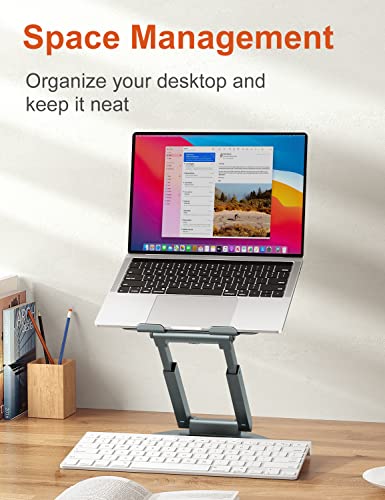 tounee Telescopic Laptop Stand for Desk with 360° Swivel Base, Sit to Stand, Height Adjustable, Portable Riser Holder for Good Posture, Compatible with MacBook Pro, All Laptops 10-17"-Gray tounee