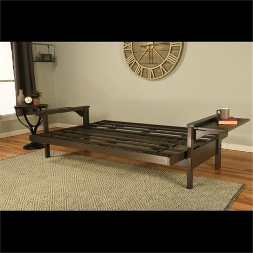 Kodiak Furniture Alamosa Wood Futon Set - Sofa Sleeper Frame with Mattress Included in Charcoal Gray Color - WoodArtSupply