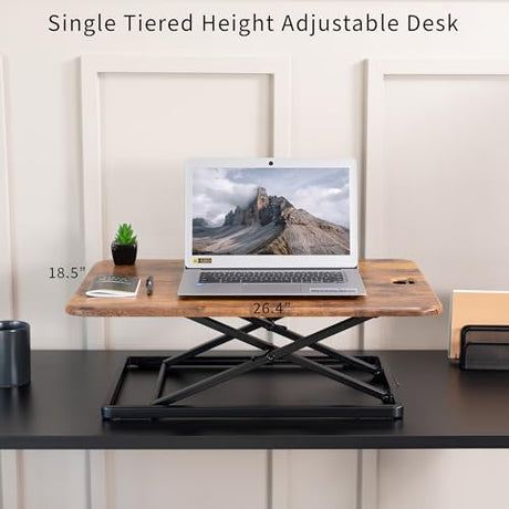 VIVO Ultra-Slim Single Top Height Adjustable Standing Desk Riser, Compact Sit Stand Desktop Converter for Monitor or Laptop, Rustic Vintage Brown, DESK-V001JN VIVO