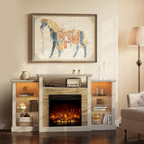 Rolanstar Fireplace TV Stand with LED Lights and Power Outlets, TV Console for 32" 43" 50" 55" 65", Entertainment Center with Adjustable Glass Shelves, Ivory White Rolanstar