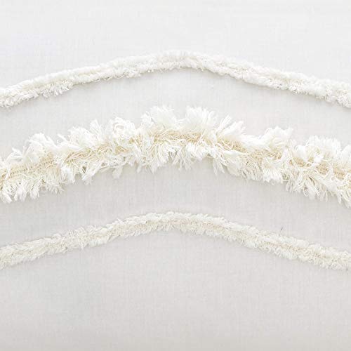 Bohemian Boho Chic Ivory Macrame Tufted Tassel 2 pc. Twin / Twin XL Size Bed Bedding Set Duvet Comforter Cover / Sham Solid Cream Textured Minimalist Off White Cotton Fringe Farmhouse Indie Dorm Teen KB & Me