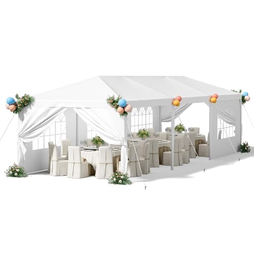 Homall 10' × 30' Party Tent Outdoor Tent for Party Rainproof Wedding Tent Event Booth for up to 40 People, Canopy Tent with Removable Sidewalls (White) Homall