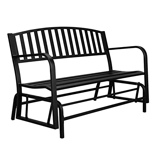 VINGLI 50 inch Outdoor Glider Bench Metal Outdoor Bench Porch Glider Rocking Bench for Outside Patio Bench for Yard Garden Lawn, 2-3 Person Seat