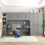 MERITLINE Twin Horizontal Murphy Bed with Desk and Storage Wardrobe,Cabinets,Shelves and Drawers, Wood Space-Saving Hidden Murphy Wall Bed for Teens Adults (Twin,Grey) MERITLINE
