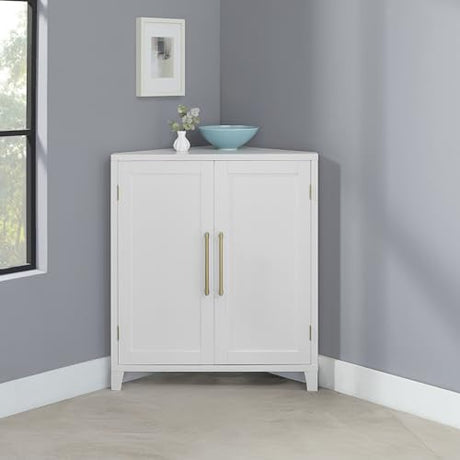 Crosley Furniture Roarke Stackable Corner Pantry Storage Cabinet with Shelves, Kitchen, Dining, Laundry, White Crosley Furniture