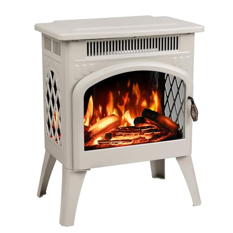 R.W.FLAME Electric Fireplace Heater 17" with Remote Control, Cathedral Stylish, Different Flame Effects and Log Set Colors, Adjustable Brightness and Heating Mode, Overheating Safe Design, Beige R.W.FLAME