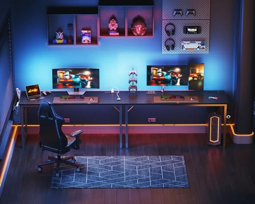 KKL Large Computer Desk with Power Outlets and USB Port Desk for Home Office Gaming Simple Modern Style Writing Desks with Storage Bag Headphone Hook, 55 inch, Black KKL