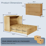 Jotirxe Full Size Murphy Bed: Murphy Cabinet with Charging Station & Large Drawers, Fluted Cabinet Bed with Foldable Panel for Guest Room, Living Room and Office, Oak Jotirxe