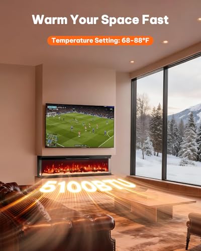 Silonn 3-Sided Smart 50" Electric Fireplace, Alexa & App Control Fireplace with 15 Flame Colors, Electric Fireplace Inserts Logs, 5110 BTU Heat Output, Realistic Flame and Sound Silonn