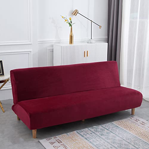 MIFXIN Armless Futon Slipcover Folding Sofa Cover Velvet Stretch Elastic Couch Furniture Protector for Foldable Futon Sofa Bed Without Armrests (Red) MIFXIN